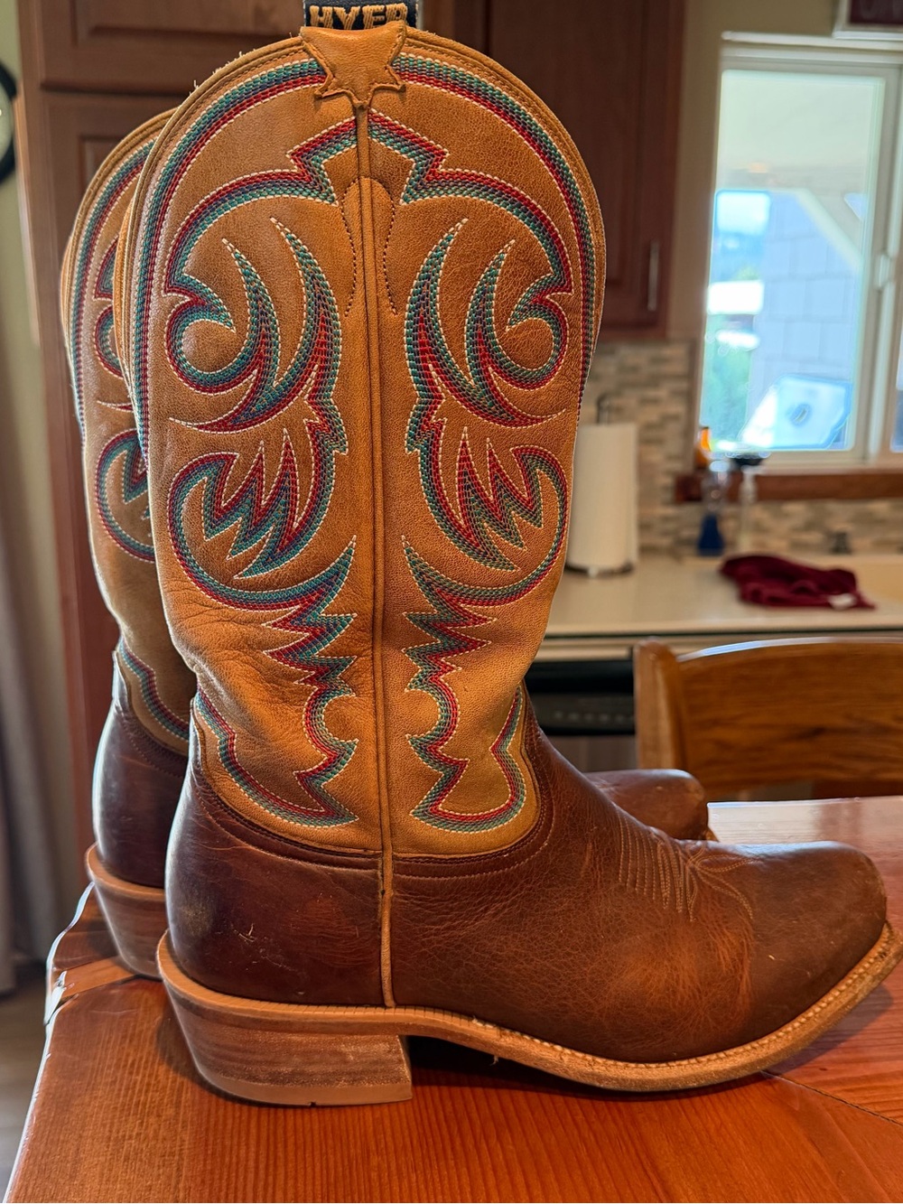 Hyer Men’s Hayes Honey and Brown Bison Cowboy Boots 10.5 D